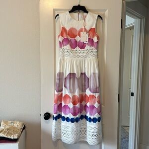 Ted Baker sleeveless, midi dress purple blue orange size 2. NWT